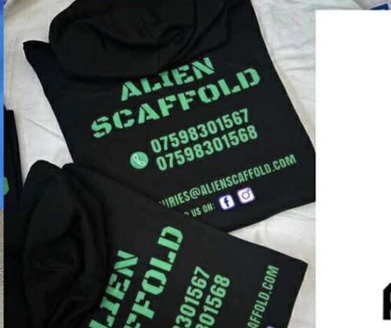 Printed black hoodie for a scaffolding business